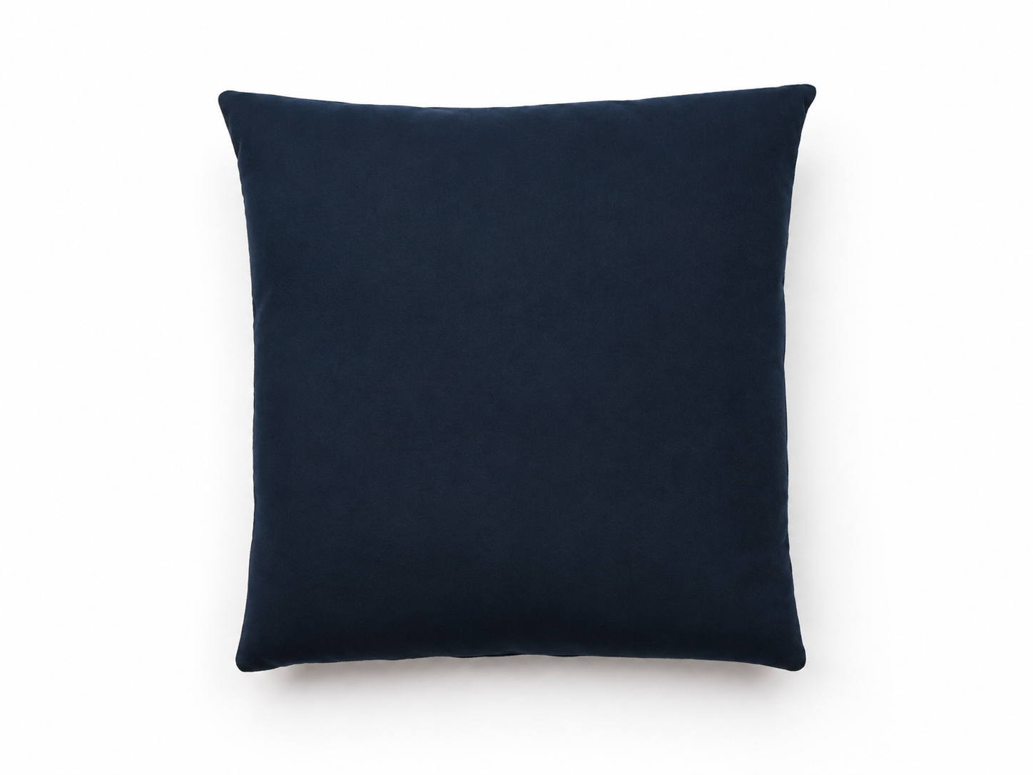 A square navy blue throw pillow with a soft, velvety texture, centered on a clean white background.