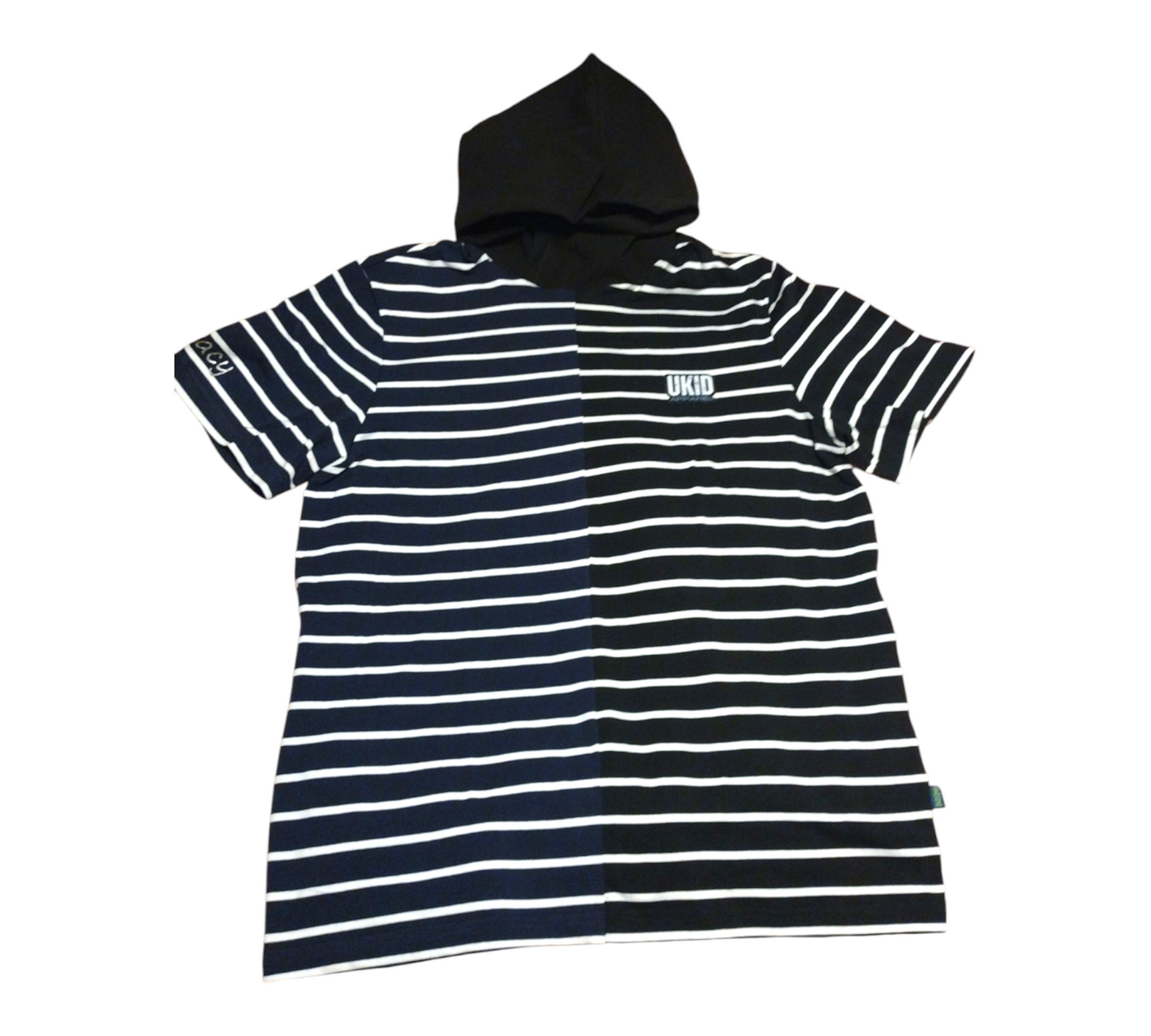 Split Striped Hooded T-Shirt with pockets