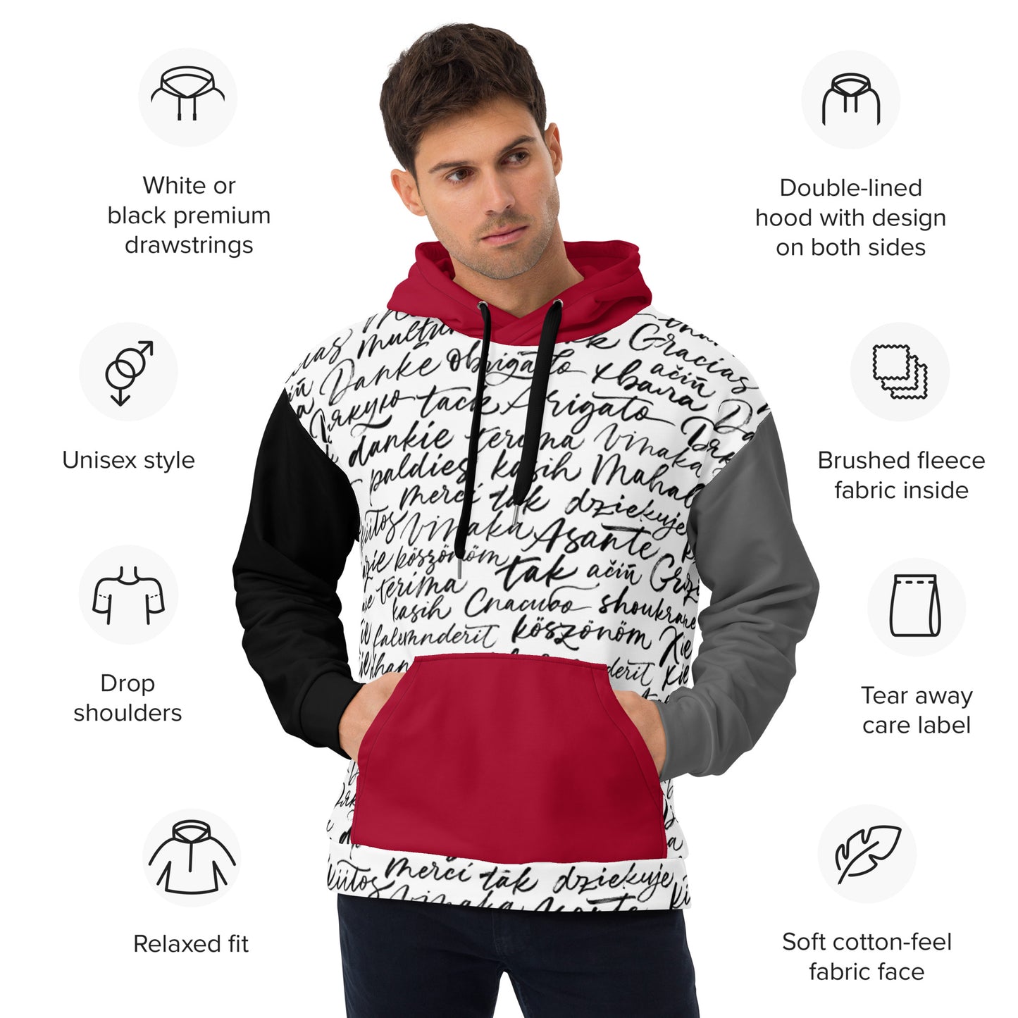 Gratitude Maroon/Black/Grey Hoodie